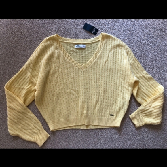 Hollister Yellow Textured VNeckLong Sleev Sweater - Picture 3 of 9
